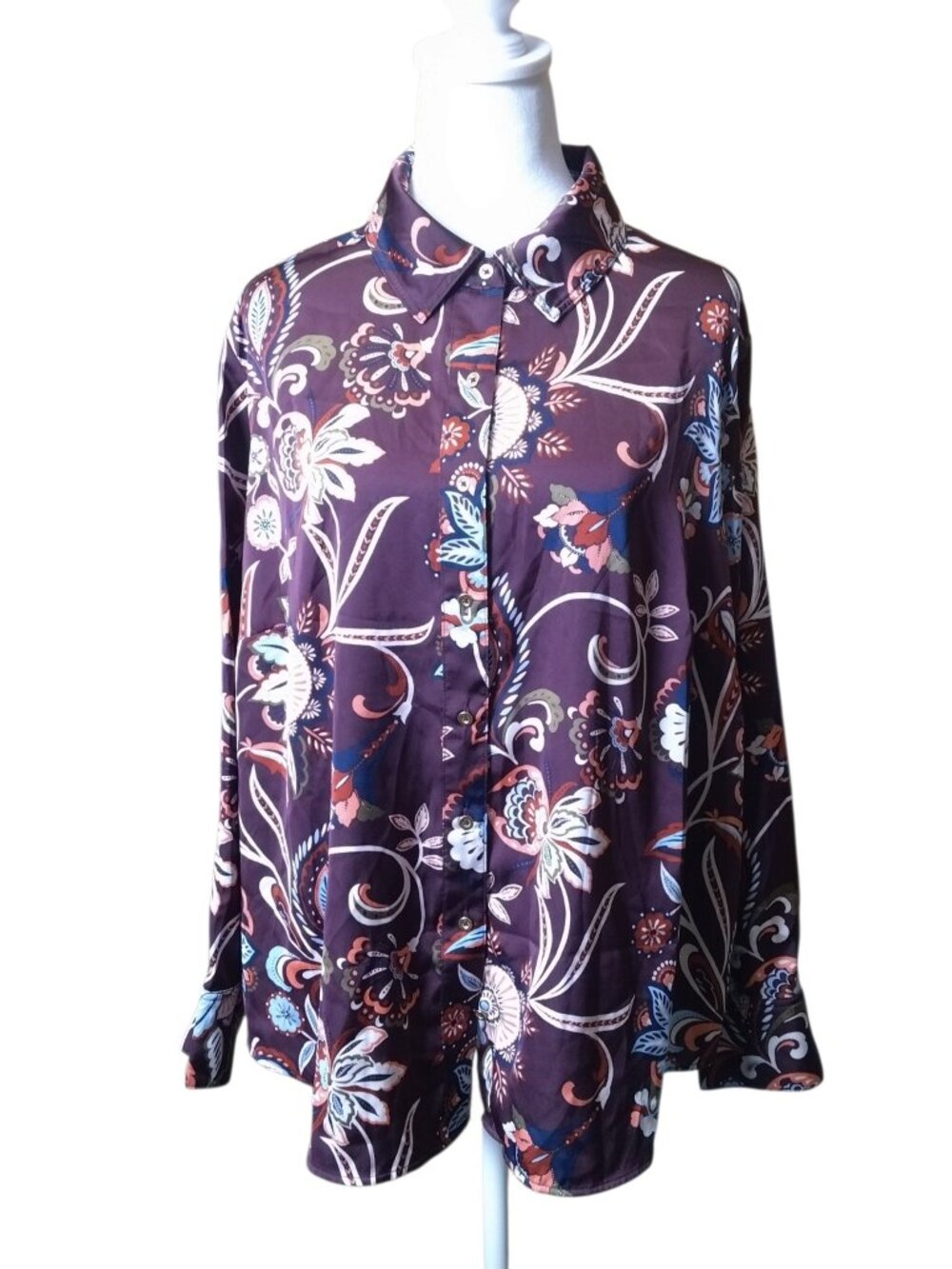 Talbots Floral Button Front Blouse Women's Size 2XP Silky Colorful Feminine
